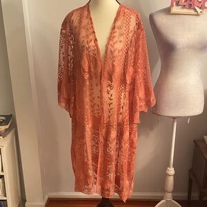 Torrid size 3/4 open front mesh crochet lace kimono NWT